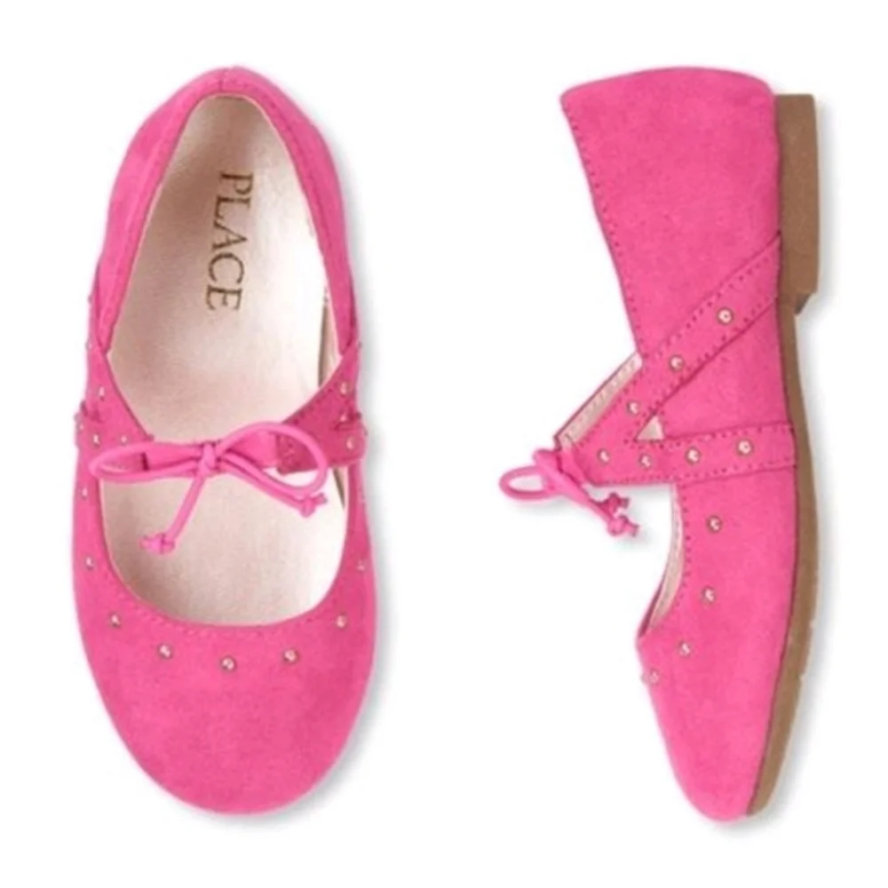 Fabkids ✦ Pink Suede Studded Bow Ballet Flats ✦ Elastic Strap Baby 6–12M NWT